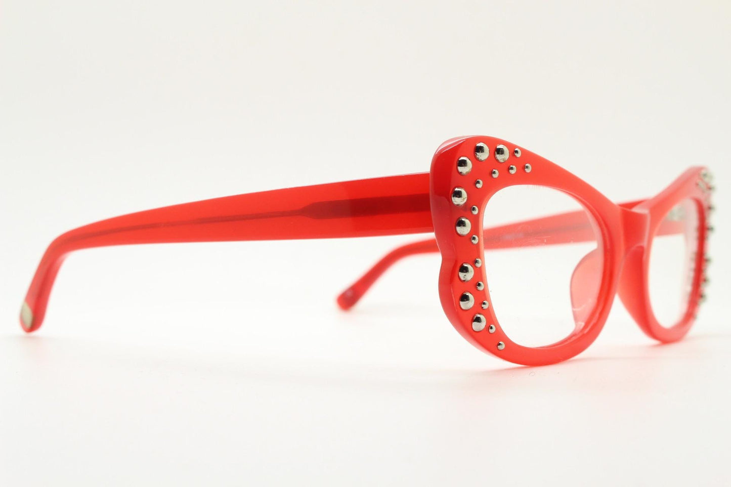 Agent Provocateur cat eye glasses made in Japan  Linda Farrow. Studded red optical frame. Luxe Gallery Projects. Vintage. NOS Full Set