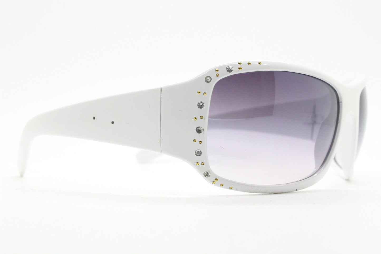Y2K vintage white shield sunglasses with diamante. Definitive 2000s lethal bling wrap around mini mask with curved lenses. Unused NOS visor