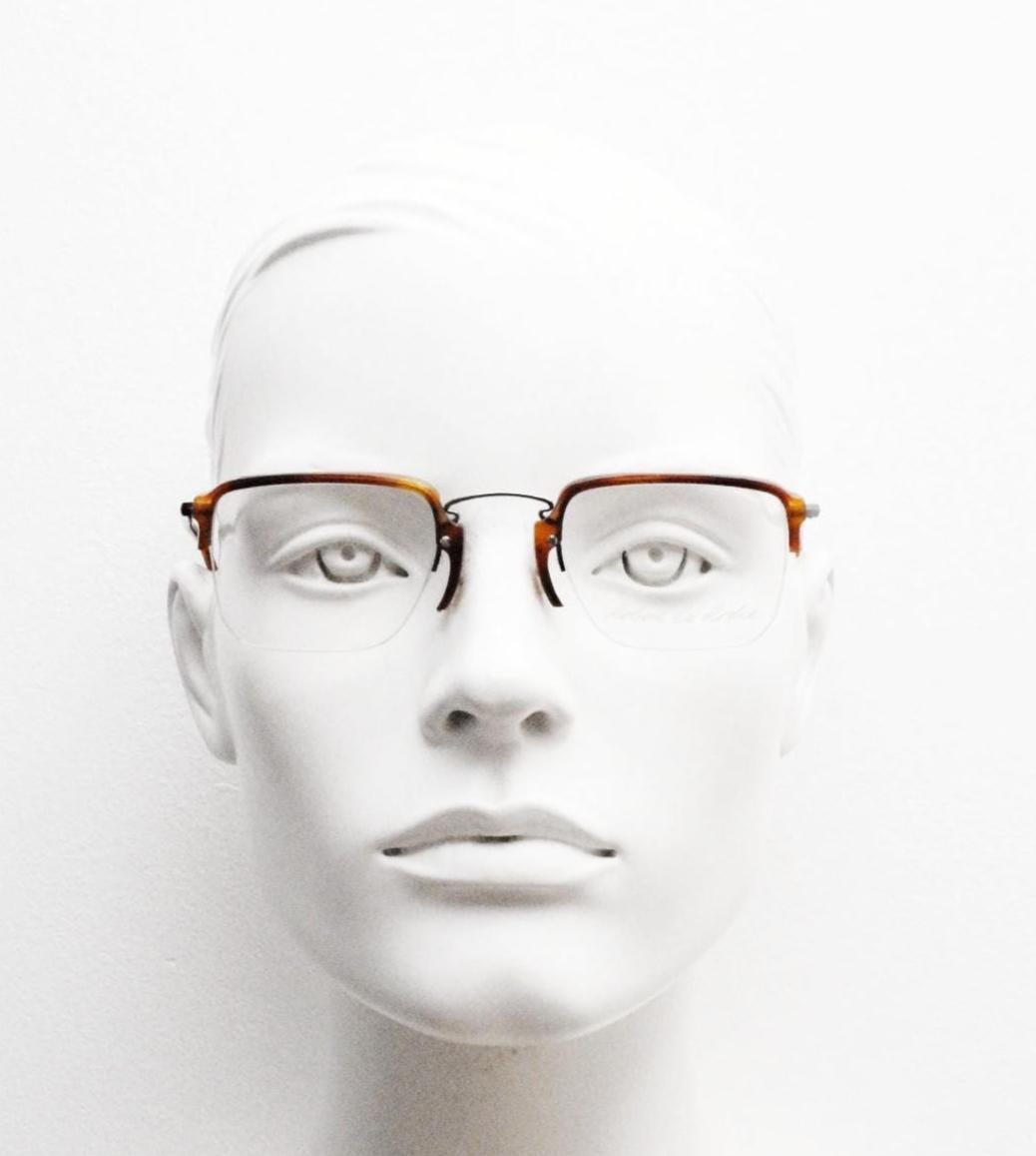 Robert La Roche rectangular half frame eye glasses made in Italy. 90s vintage minimal brown optical frame. Prescription eyeglasses RX. NOS
