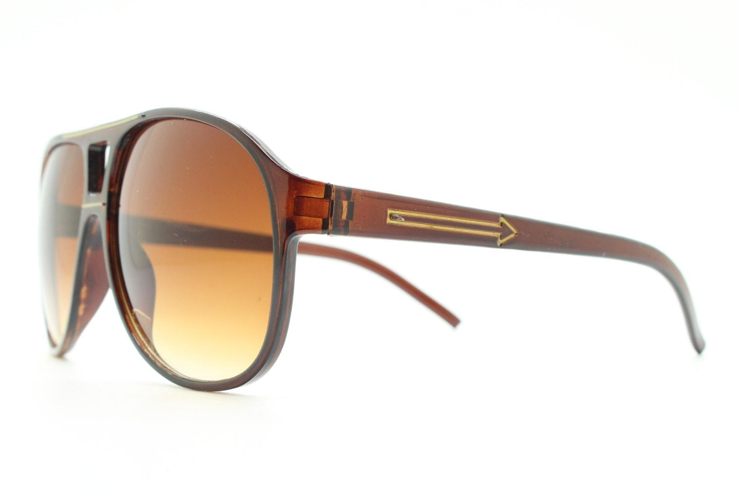 Y2K vintage aviator sunglasses. 2000's transparent brown frame with graduating lenses and gold detail. 70s design. 00's NOS aviators