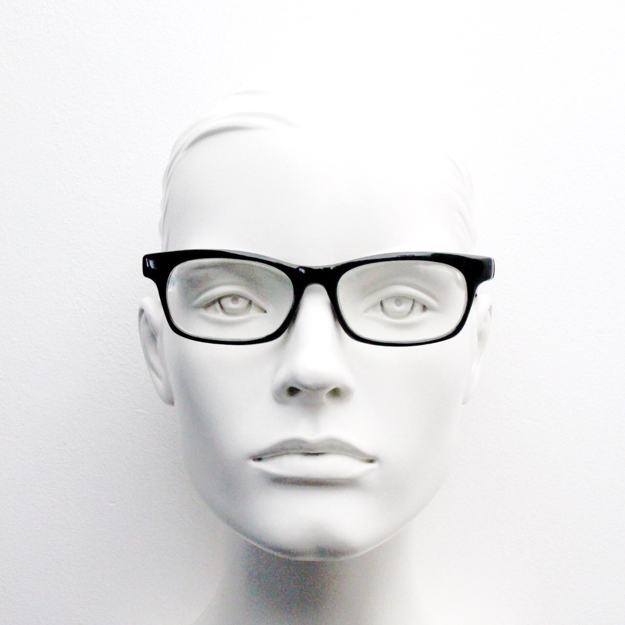 90s vintage black low profile glasses. 60s design rectangular gloss acetate optical frames. Prescription eyeglasses. RX Spectacles. BNWT NOS