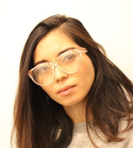 Mila Schon 80s vintage oversized round cat eye glasses made in Italy. Dramatic white and orange marbled acetate prescription optical frame