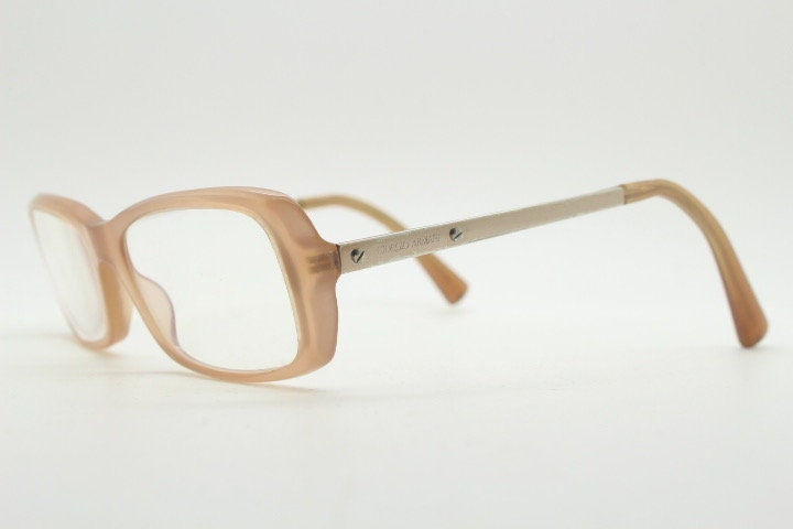 Giorgio Armani eye glasses model 7011 made in Italy. Transparent beige acetate and gold arm optical frames. Prescription eyeglasses. RX