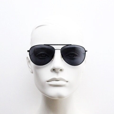 Gianfranco Ferre vintage teardrop aviator sunglasses made in Italy. Black gloss frame mens pilot aviators. Y2K New Old Stock