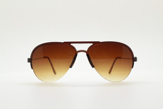90s vintage small sized pilot aviator sunglasses. Transparent brown half frame with slim metal arms. Teardrop aviators. Unused NOS.