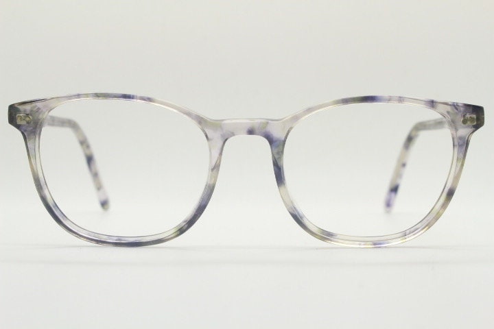 Ace and Tate modified wayfarer design eye glasses hand made in Italy. Crystal acetate optical frame with cloudy gery tones. Prescription RX