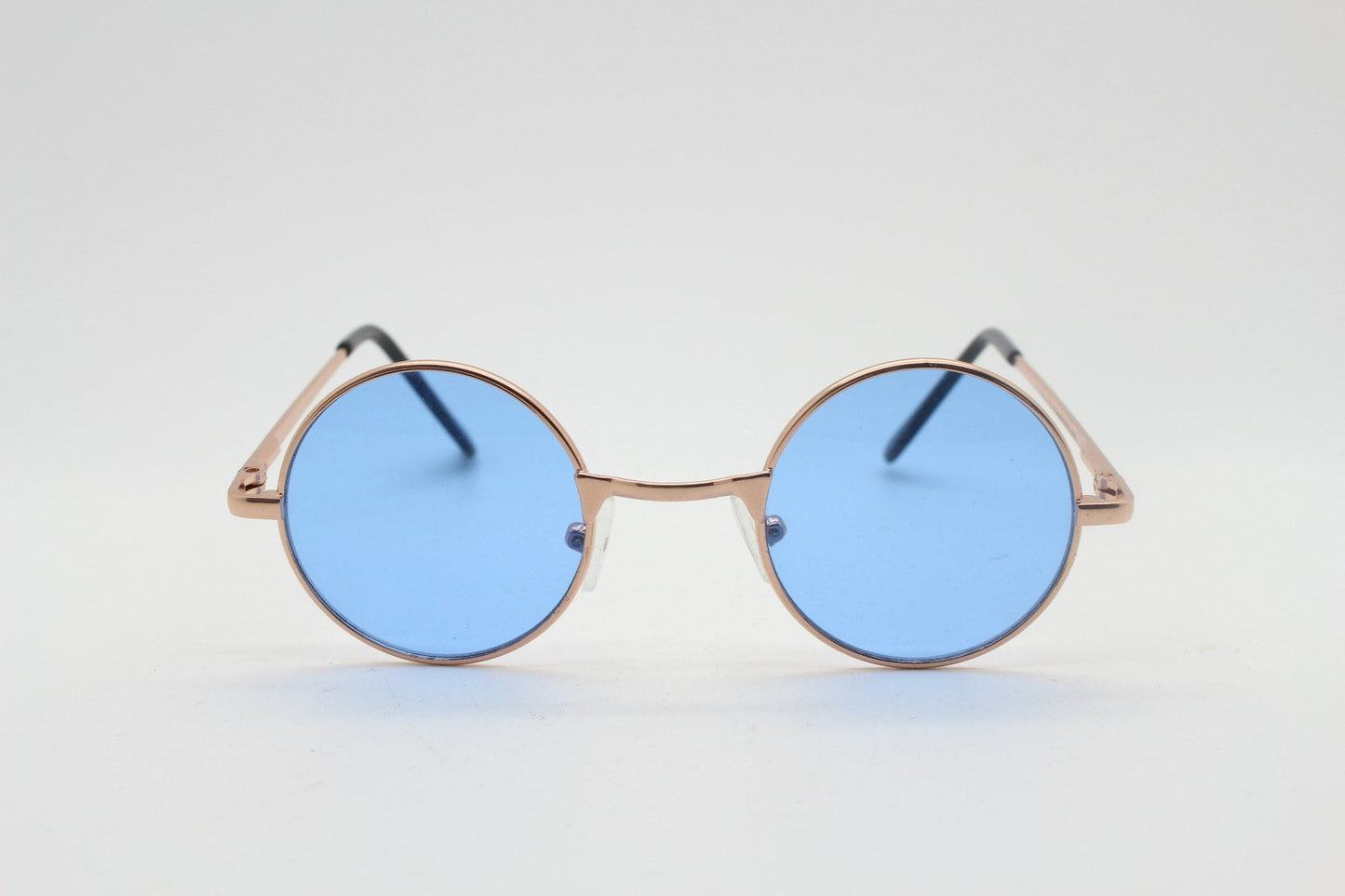 Kids 90s round vintage sunglasses. Rose gold metal frame with sky blue lenses. Childrens. John Lennon. BNWT