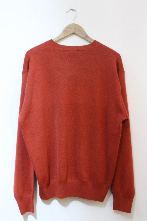 Gabicci vintage plain knit jumper. Mens orange round neck wool sweater. BNWT. Unused NOS pullover. Clearance item - rrp 80 GBP