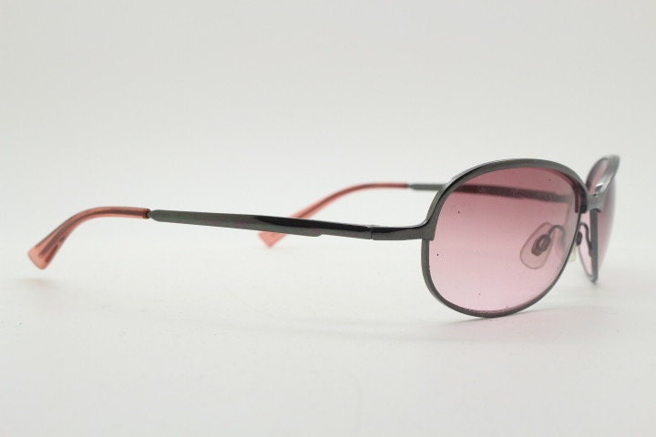 2000s vintage purple mini bug eye aviator sunglasses. Grey chrome frame with sensational graduating mulberry lenses. Y2K. 90s. Unused NOS