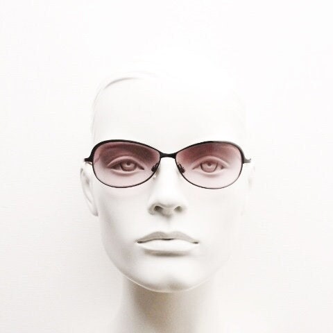 2000s vintage purple mini bug eye aviator sunglasses. Grey chrome frame with sensational graduating mulberry lenses. Y2K. 90s. Unused NOS