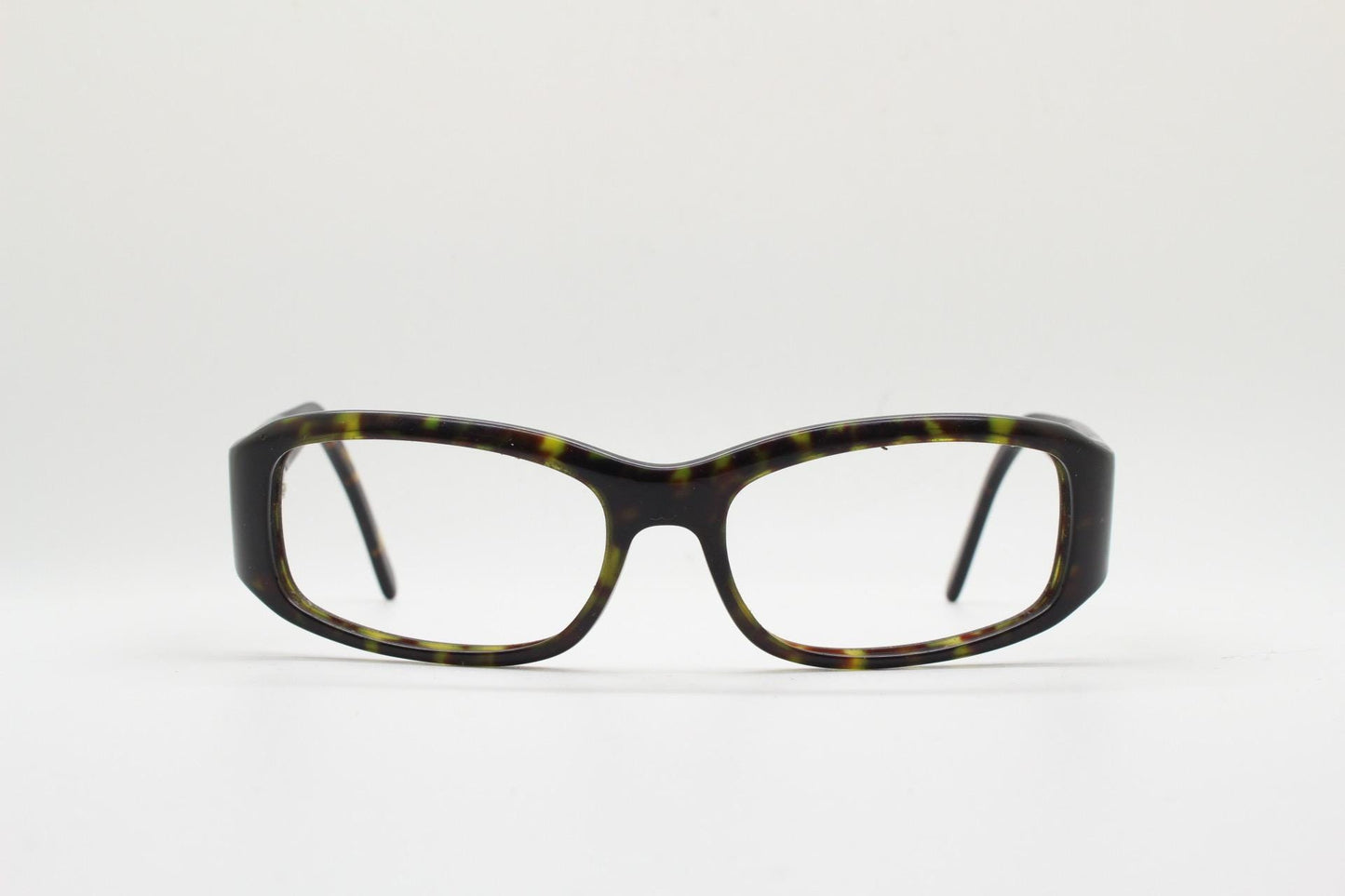 Prada rectangular wrap around eyeglasses made in Italy. Tortoise curving acetate optical frame with tall arms. Vintage prescription glasses