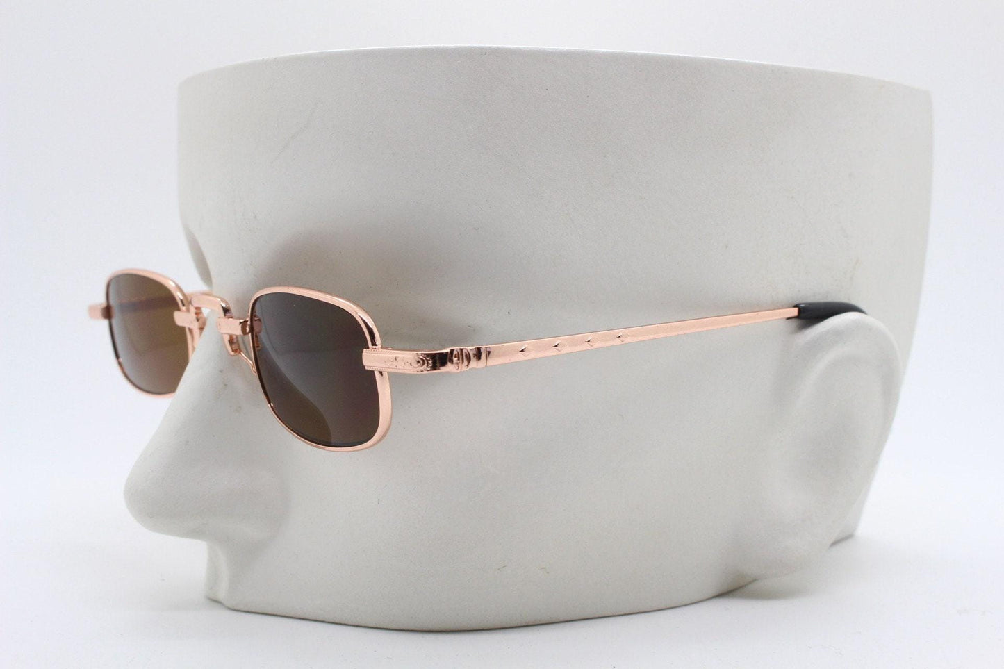 90s vintage small rectangular sunglasses. Imposing minimal gold metal victorian style frame with black lenses. Steampunk. Unused BNWT