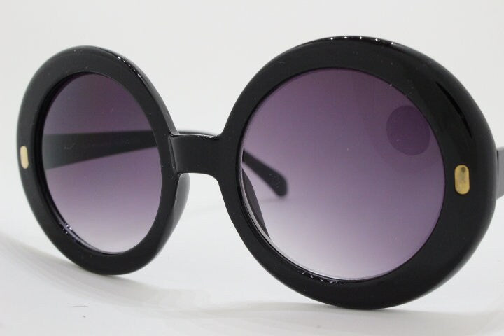 Y2k vintage oversized round sunglasses. Women's big 60s mod style black frame with smoky gradient lenses. Unused BNWT