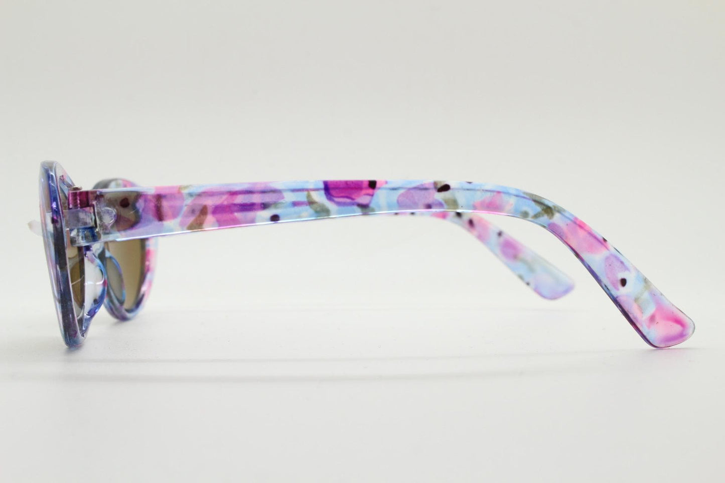 90s vintage oval cat eye sunglasses. Vibrant transparent multi coloured frame with mid tone brown lenses. 80s. NOS. BNWT