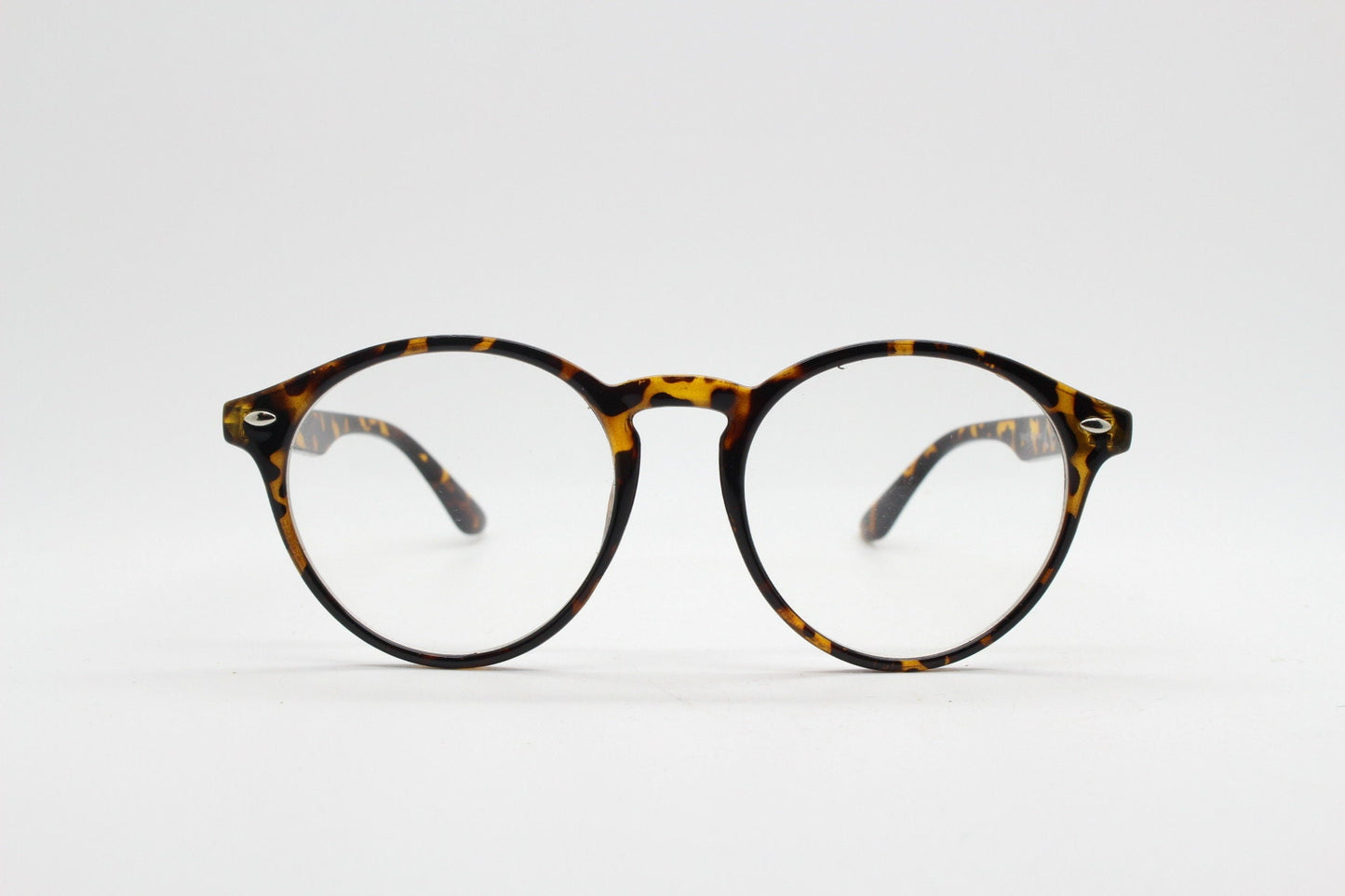 90s vintage round slim frame glasses. Tortoise gloss optical frames with clear lenses. Prescription eyeglasses. RX spectacles