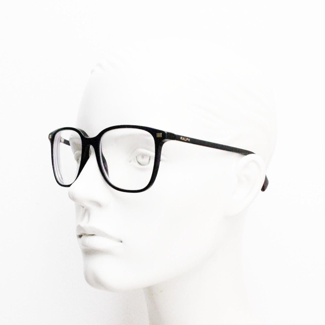 Ralph by Ralph Lauren oversized wayfarer design eye glasses. Black gloss slender acetate optical frame. Prescription eyeglasses. RX vintage