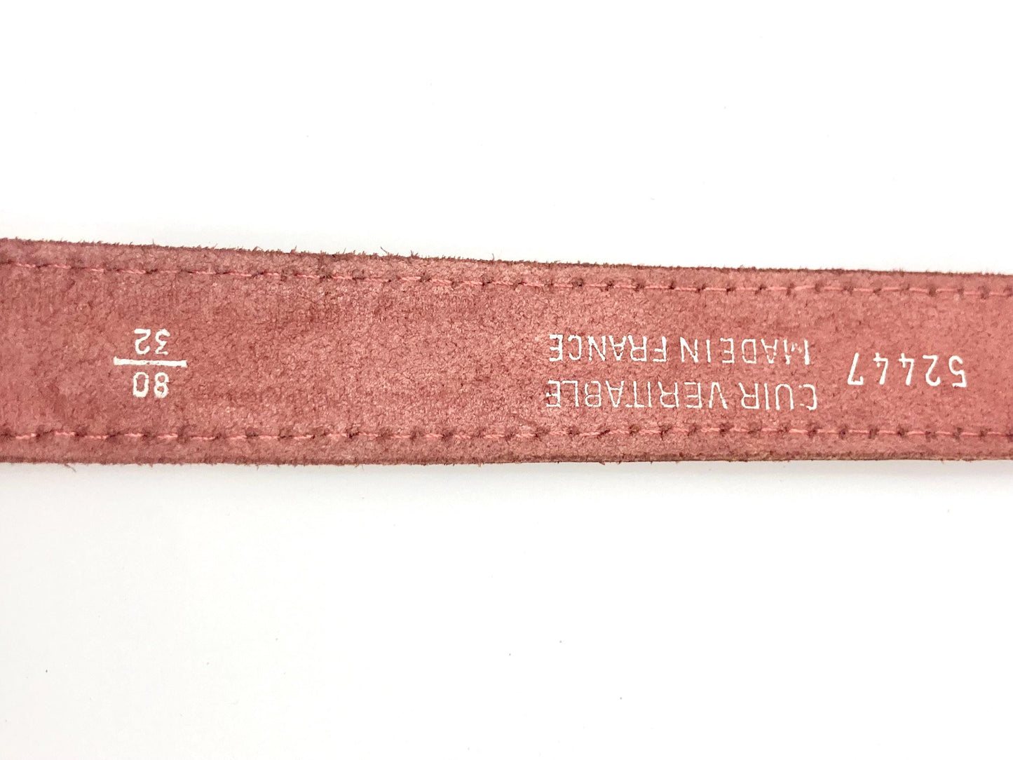 80s vintage womens pink genuine leather 1" belt Made in France. Abstract embossed pattern with brass buckle. For jeans or dress. VGC. NOS