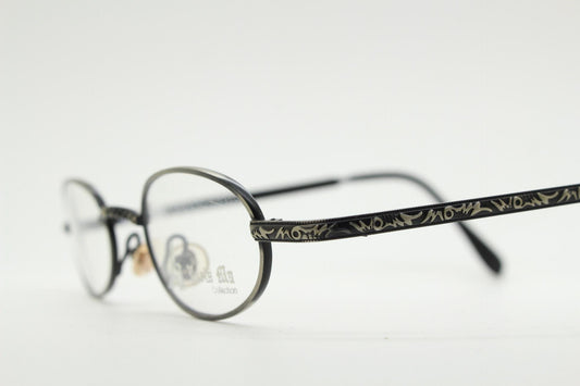 Paris Ma 90s vintage small oval eye glasses. Brushed bronze finish optical frames with ornate details. Prescription steampunk spectacles NOS