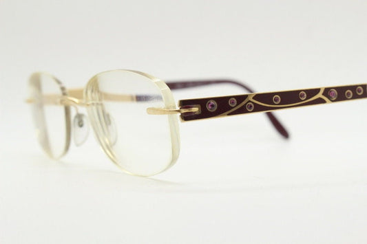 Silhouette rectangular frameless eye glasses made in Austria. Minimal optical frame with enamel and diamantes. Prescription RX. Rhinestone