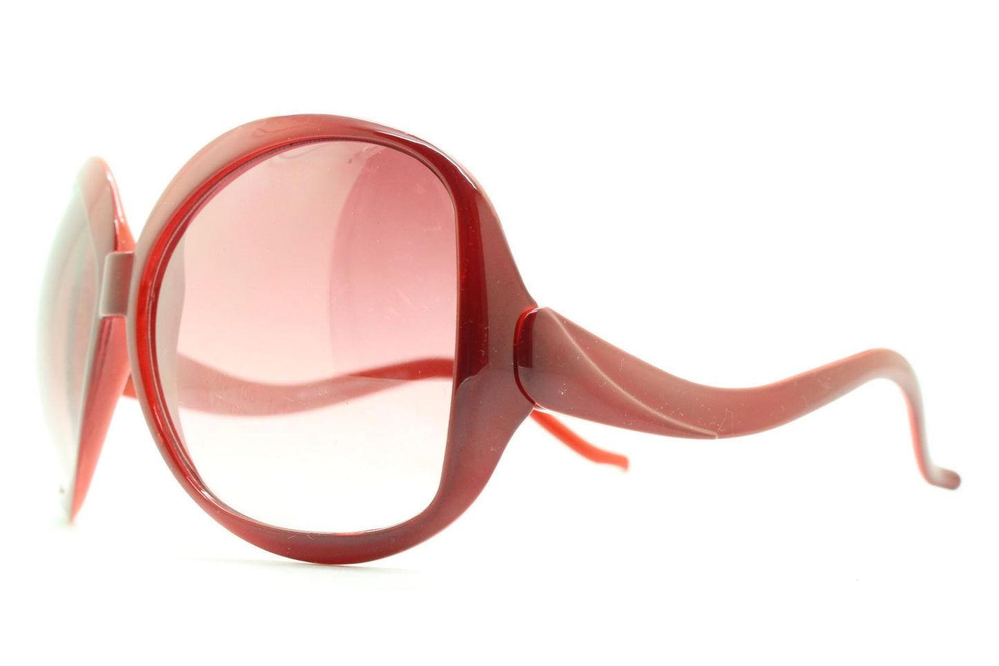 Y2k vintage oversized sunglasses. Big red bug eye frame with superb light tone pink graduating lenses. Retro 70s design. 2000s NOS