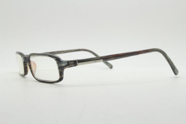 Prada vintage rectangular glasses model VPR O6G made in Italy. Vibrant grey acetate optical frames. Prescription eyeglasses. RX spectacles