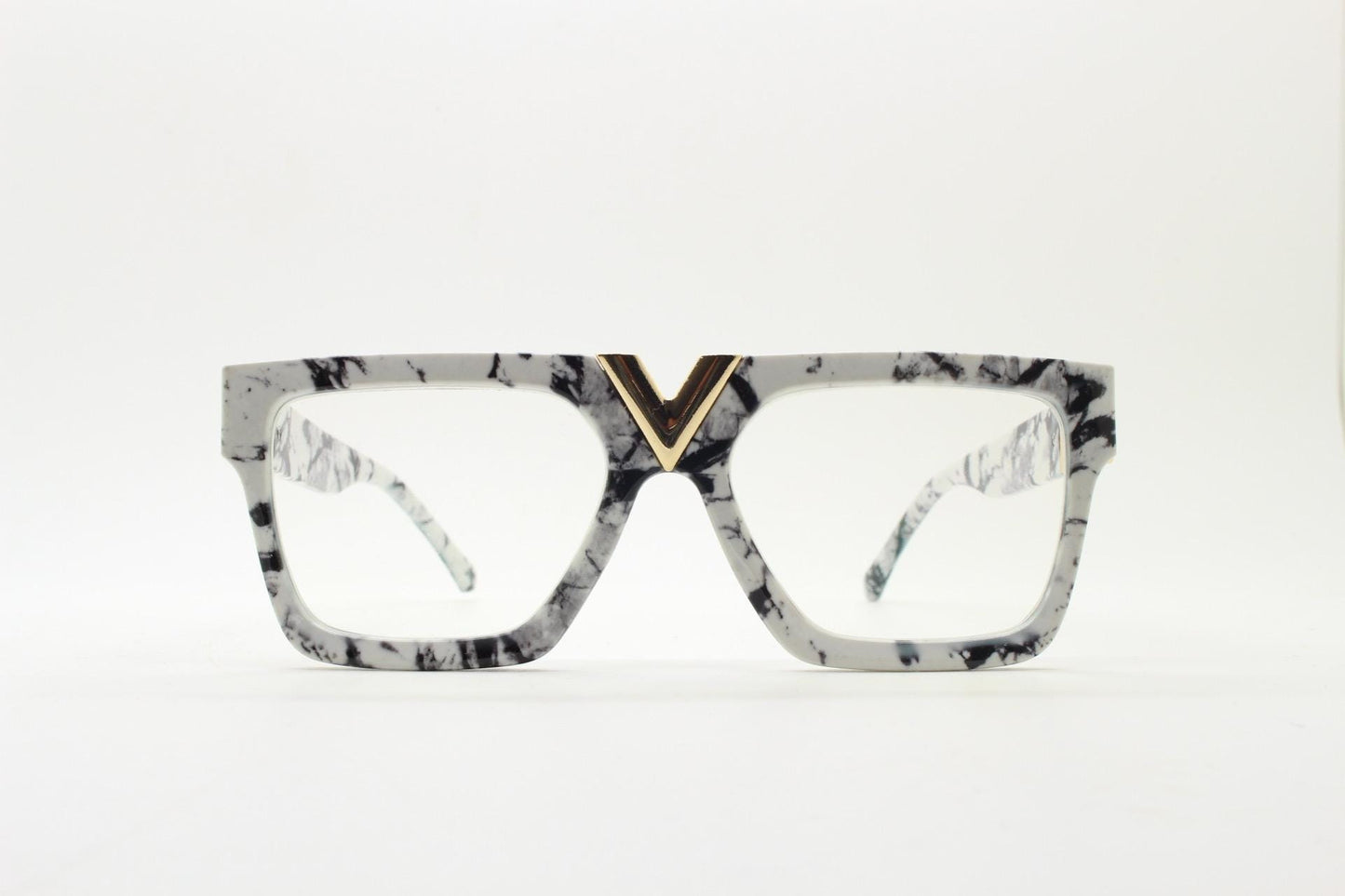 White marble flat top oversized eye glasses. Extreme fashion statement chunky optical frame with V bridge. Prescription. Vintage. RX  NOS
