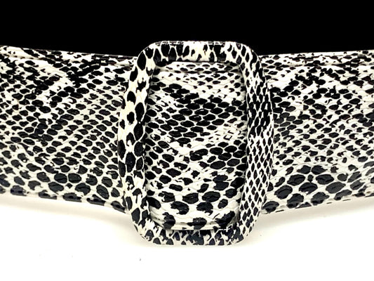 80s vintage womens clean black and white rattle snake 2" belt. Neat flat vinyl design that stays in position. For dress feature. Unused NOS