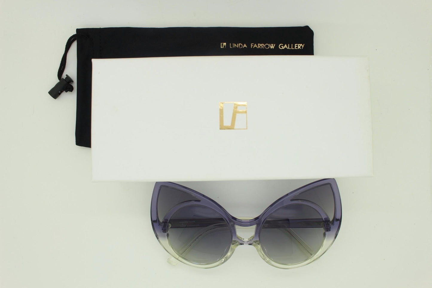 Linda Farrow huge cat eye sunglasses. Purple version of the true original that caused a million copies. Khaleda + Fahad Projects Vintage NOS