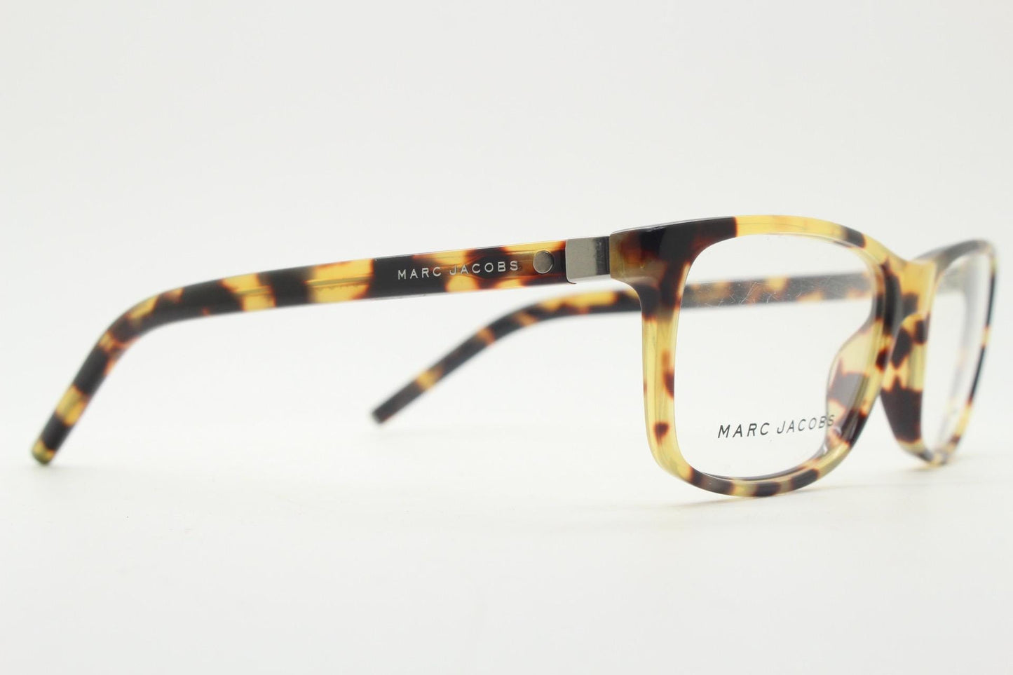 Marc Jacobs rectangular low profile eye glasses. Vibrant honey tortoise gloss acetate optical frames. Prescription eyeglasses. BNWT