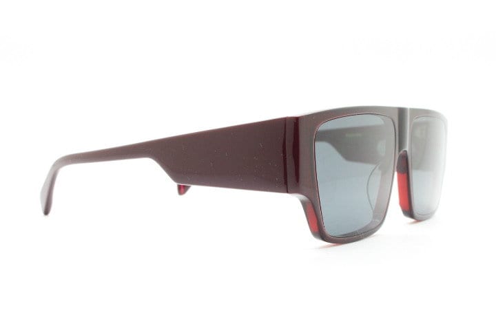 Kaleos square flat top sunglasses. Deep burgundy gloss acetate chunky frame with fat arms. New Old Stock