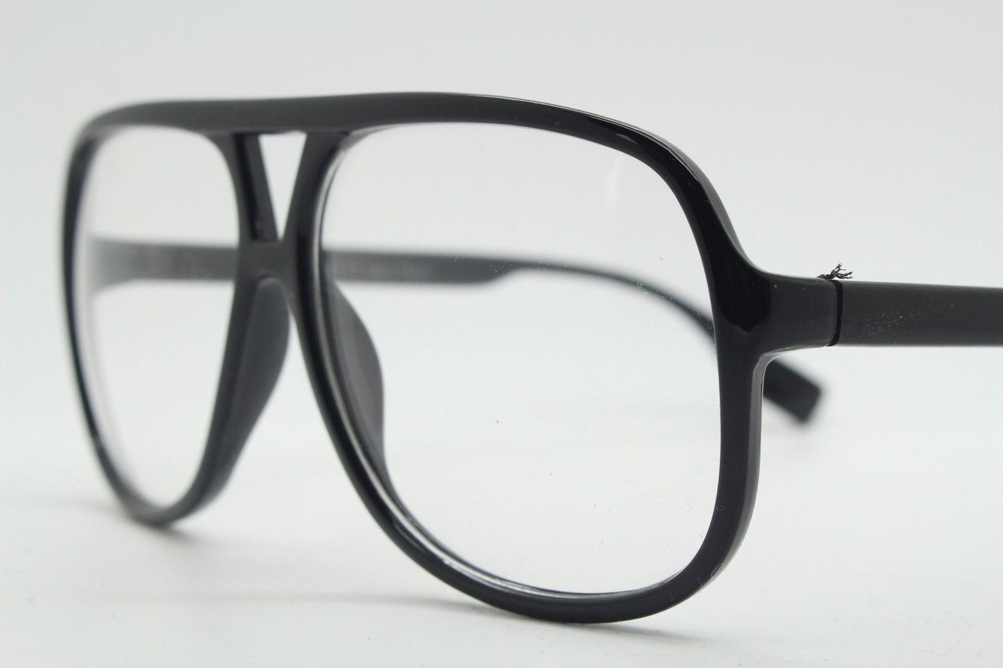 90s vintage square aviator eye glasses. Slim black gloss optical frame aviators. RX prescription eyeglasses. NOS