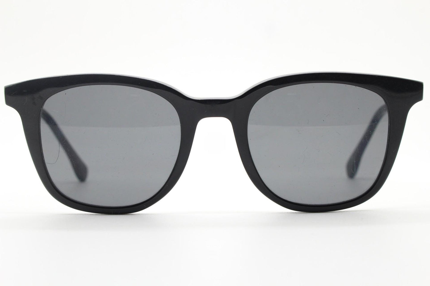 Vintage 90s slim frame black horn rim sunglasses. All time classic retro refined wayfarer design in gloss with black lenses