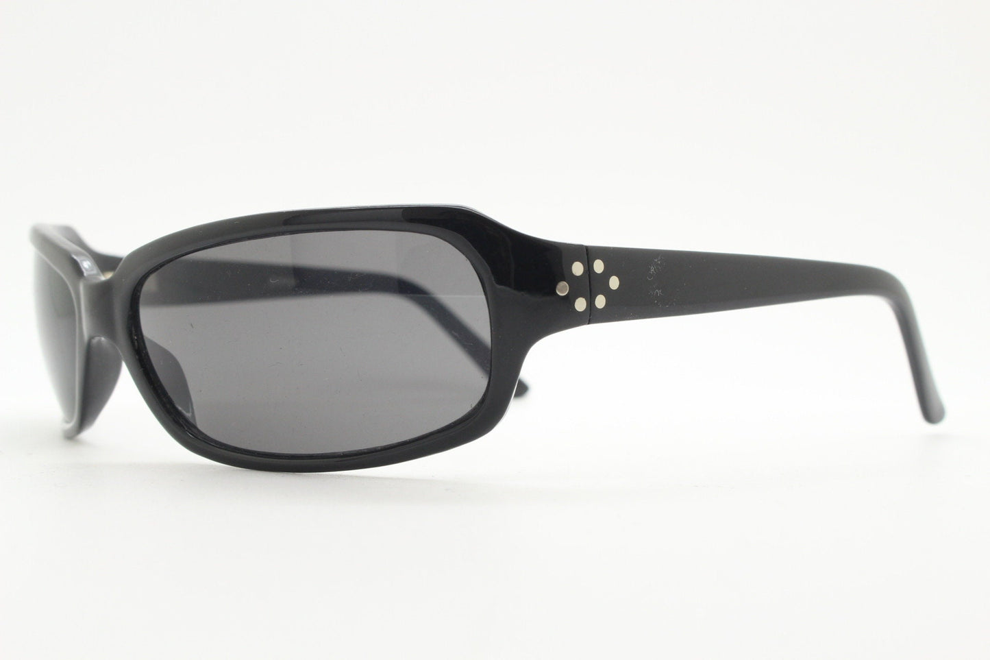 Y2K vintage wrap around sunglasses. Plain black gloss aerodynamic shield. Mini mask visor. 2000's. 90s. Unused NOS