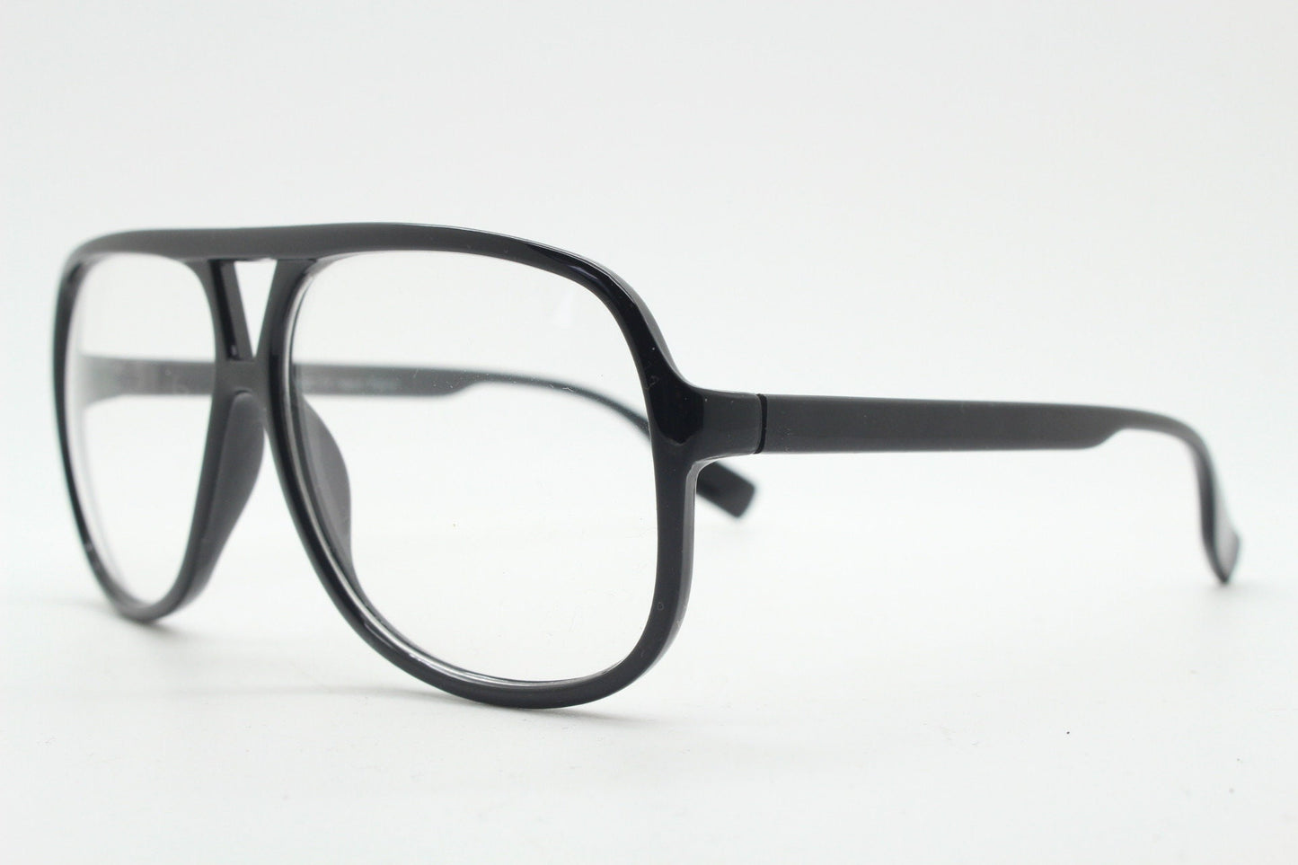 90s vintage square aviator eye glasses. Slim black gloss optical frame aviators. RX prescription eyeglasses. NOS