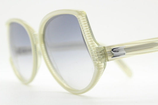 Silhouette 70s vintage abstract upside down sunglasses model 3018 made in Austria. Dynamic grey pearlised acetate frame with white stripes