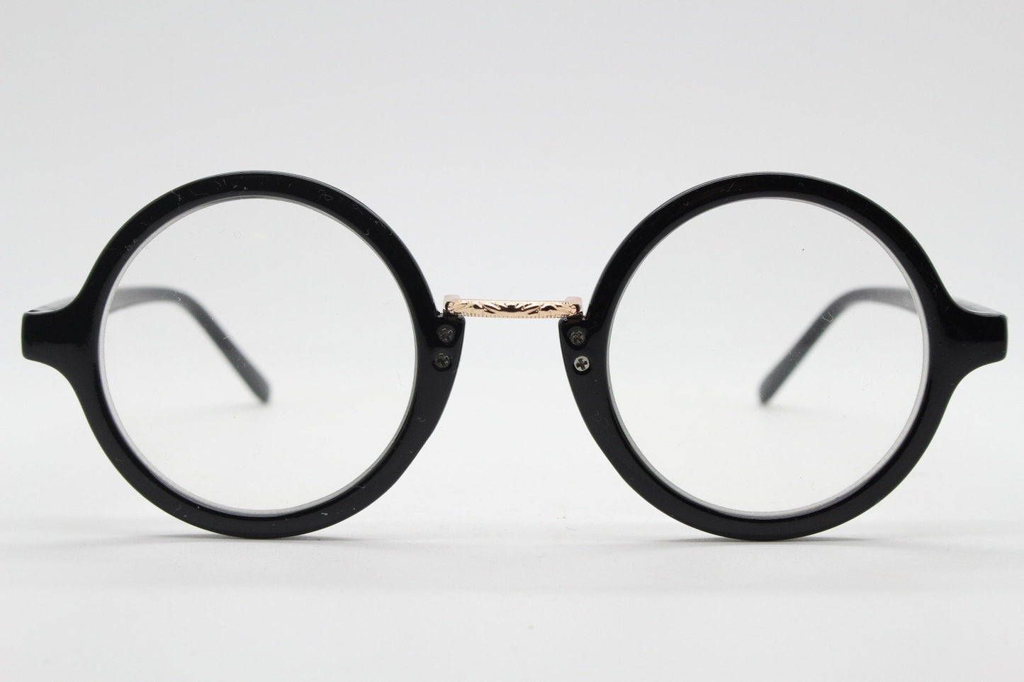 90s vintage black round glasses. 30s, 20s style optical frames. Prescription eyeglasses with clear lenses. RX spectacles
