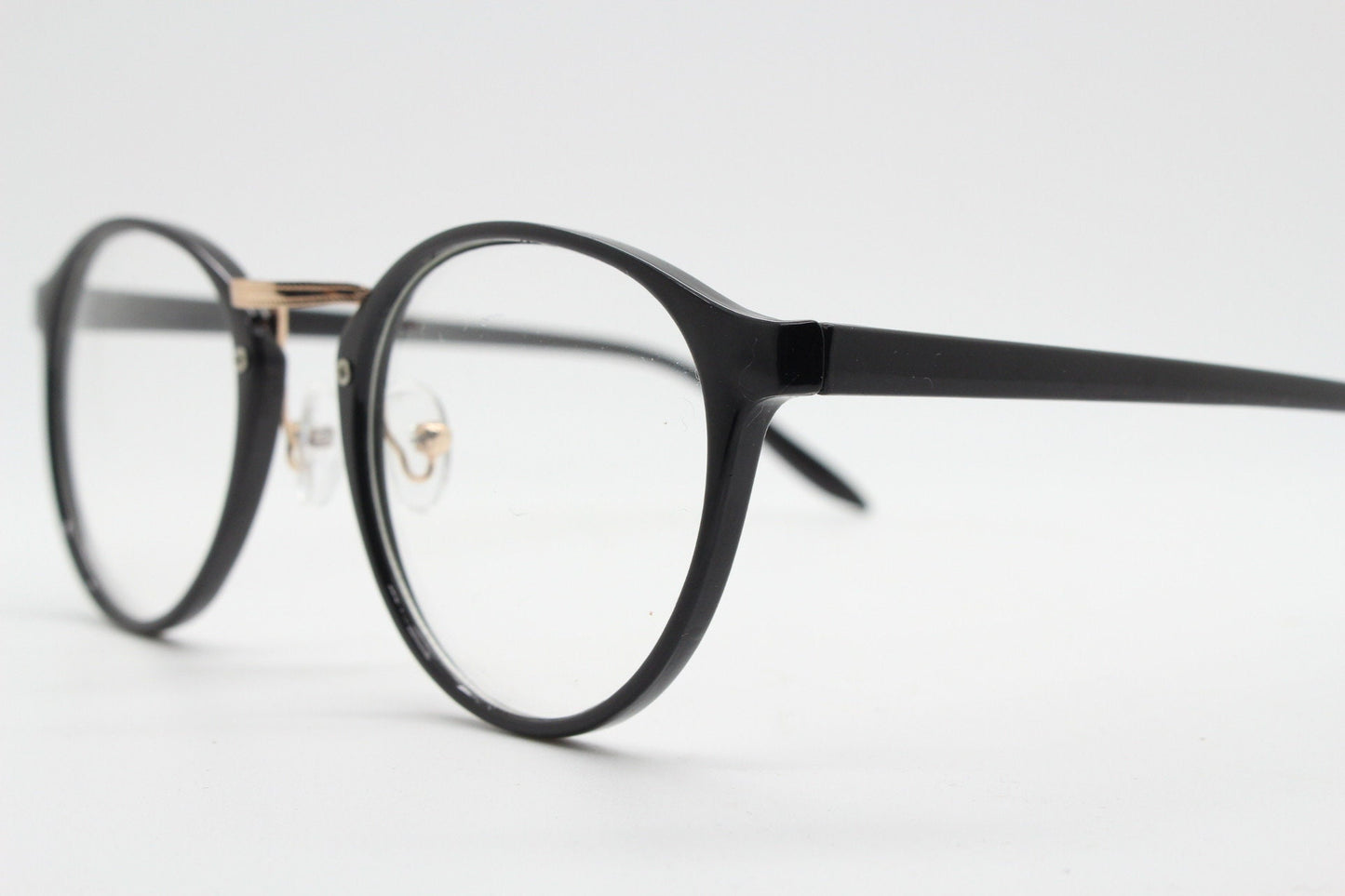 90s vintage slender frame glasses. Black with gold bridge optical frames. 40s, 50s style prescription eyeglasses. Clear lens eyeglasses. RX