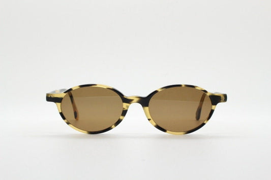 Robert La Roche 90s vintage oval sunglasses. Vibrant honey and mottled brown acetate undersized frame with plain brown lenses. NOS