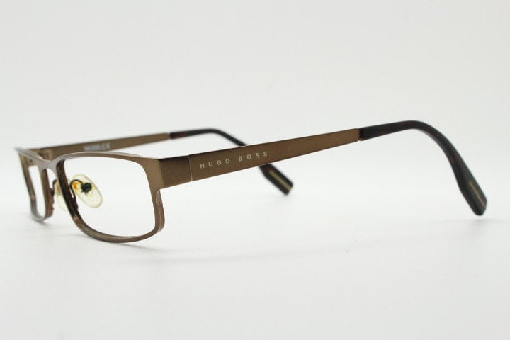 Hugo Boss vintage rectangular eye glasses. Handsome brown metallic finish optical frame. Prescription eyeglasses. RX spectacles