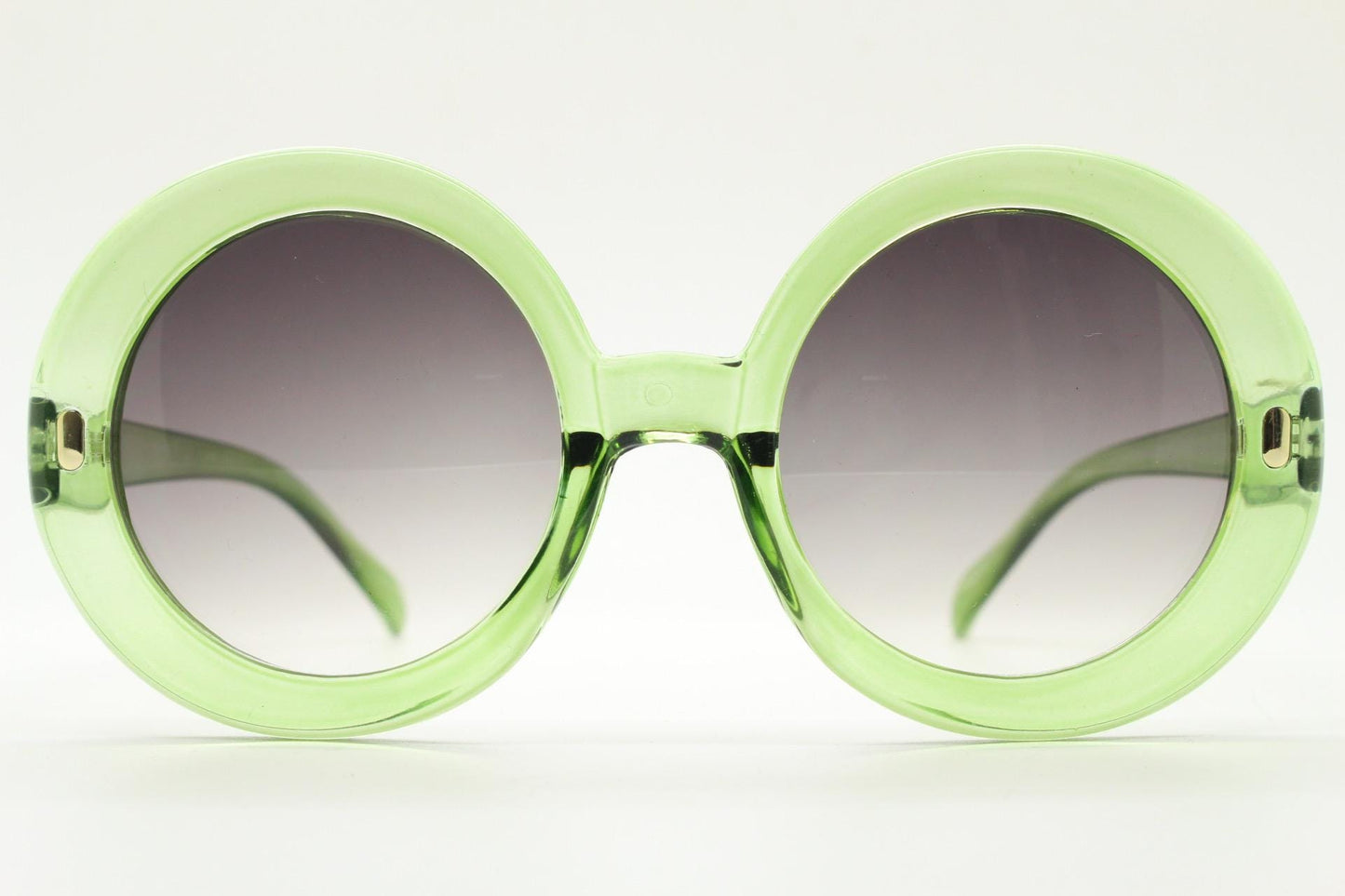 Y2k vintage oversized round green sunglasses. Women's big 60s mod design transparent frame with smoky black gradient lenses. Unused BNWT