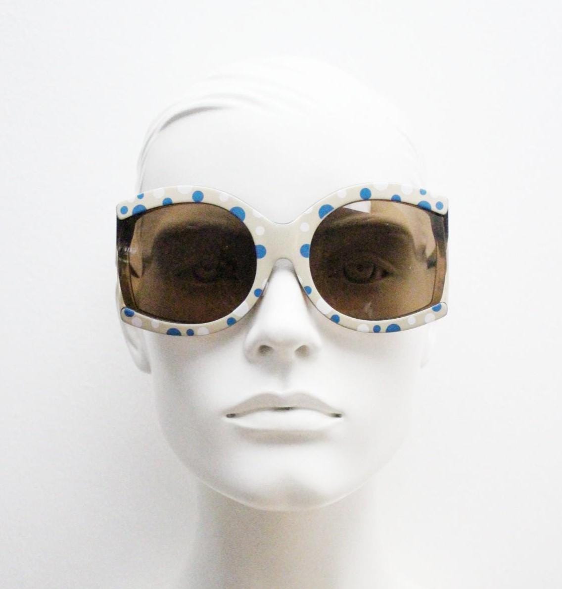 Eley Kishimoto oversized sunglasses by Linda Farrow. Outrageous polka dot layered acetate design. Luxe Gallery Projects. Vintage. NOS