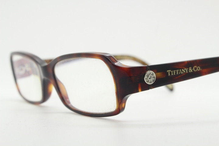Tiffany and Co rectangular eye glasses. Luxury low profile tortoise acetate optical frames. Prescription eyeglasses. RX vintage spectacles