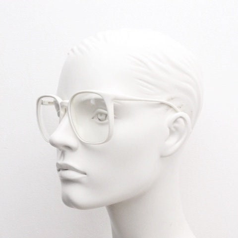 80s vintage oversized square eye glasses made in Italy. Ice white fashion grail optical frames with clear lenses Prescription eyeglasses. RX