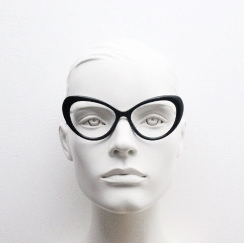 Dolce Gabbana oval cat eye glasses made in Italy. Stylised black gloss acetate optical frames. Womens prescription vintage cateye. RX pin up