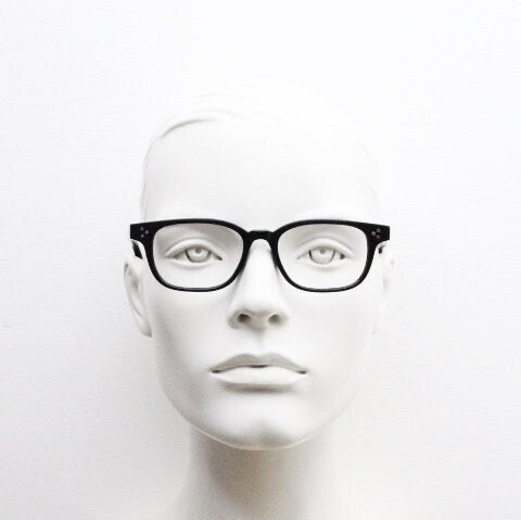 Illesteva rectangular eye glasses hand made in Italy model meadow. Plain black satin finish acetate optical frames. Prescription RX