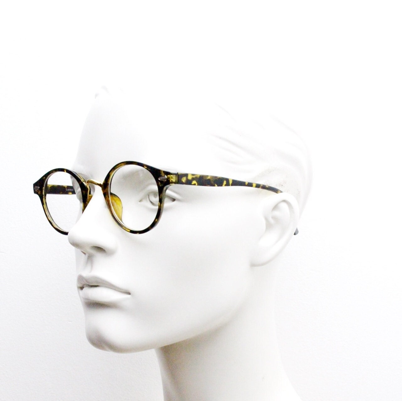 90s vintage round frame glasses. Tortoise with gold bridge optical frames. 40s, 50s design clear lens prescription eyeglasses. RX