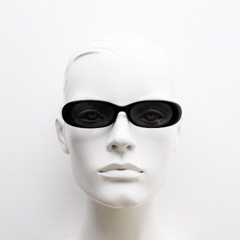Guess vintage 90s low profile oval sunglasses. All black gloss quality acetate finish. New Old Stock