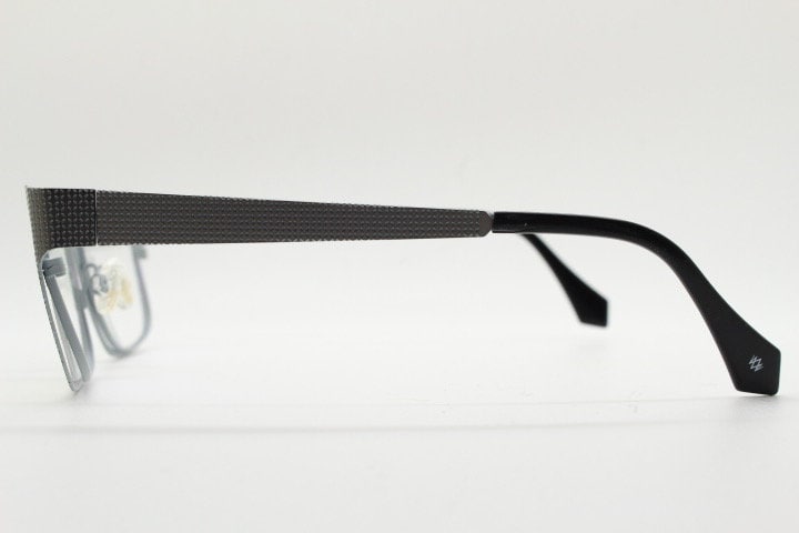 William Morris London rectangular eye glasses. Grey flat metal optical frames with textured check surface. Prescription RX eyeglasses
