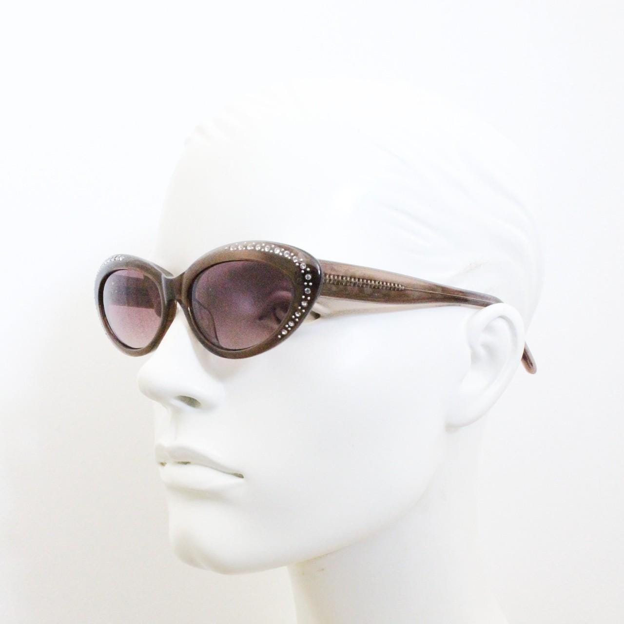 Agent Provocateur oval cateye sunglasses made in Japan by Linda Farrow. Womens transparent brown frame cat eye with diamante. NOS vintage