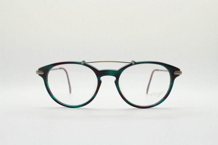 Davidoff 90s vintage round eye glasses. Very dark green and brown optical frames with bronze double bridge. Prescription RX spectacles. NOS